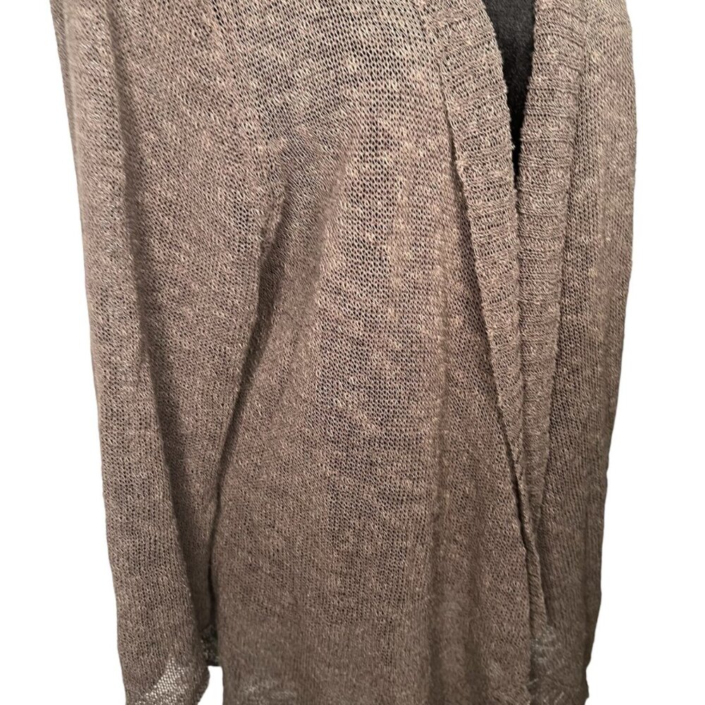 Eileen Fisher Size XL Linen Blend Textured Knit Brown Open Front Drape Cardigan - Picture 3 of 9